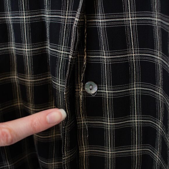 Windowpane Plaid Black Blouse VTG 14 Button Front Long Sleeve Rena Rowan - Picture 5 of 9